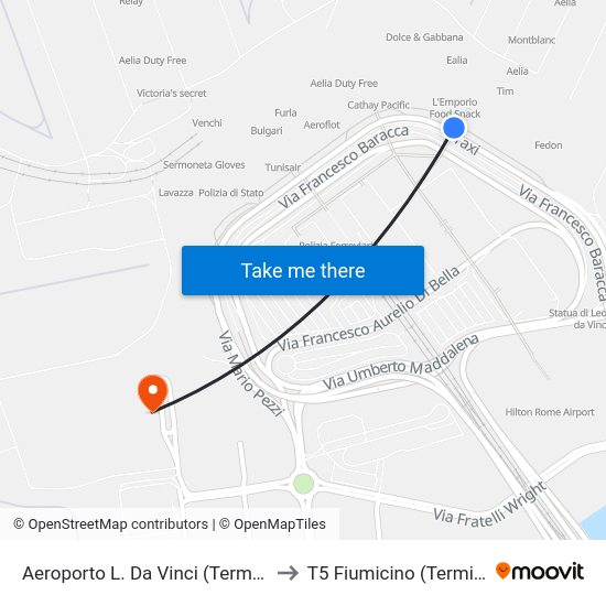 Aeroporto L. Da Vinci Terminal T2 to T5 Fiumicino Terminal 5 with public transportation