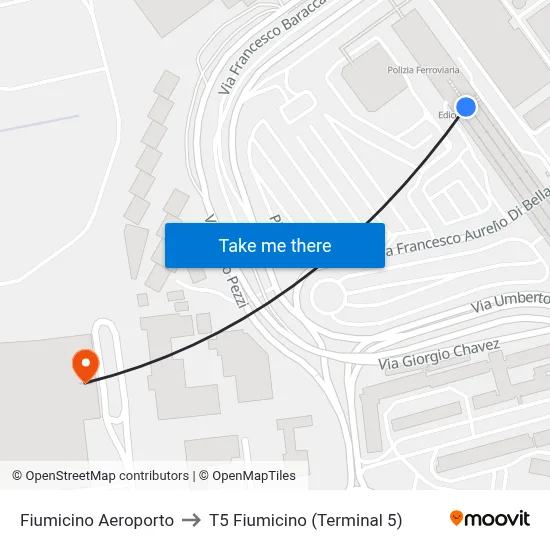 Fiumicino Airport to T5 Fiumicino (Terminal 5) map