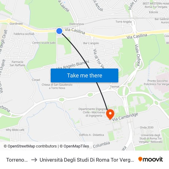 Torrenova (Mc) to Università Degli Studi Di Roma Tor Vergata - Facoltà Di Ingegneria map