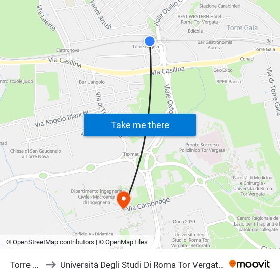 Torre Angela to Università Degli Studi Di Roma Tor Vergata - Facoltà Di Ingegneria map
