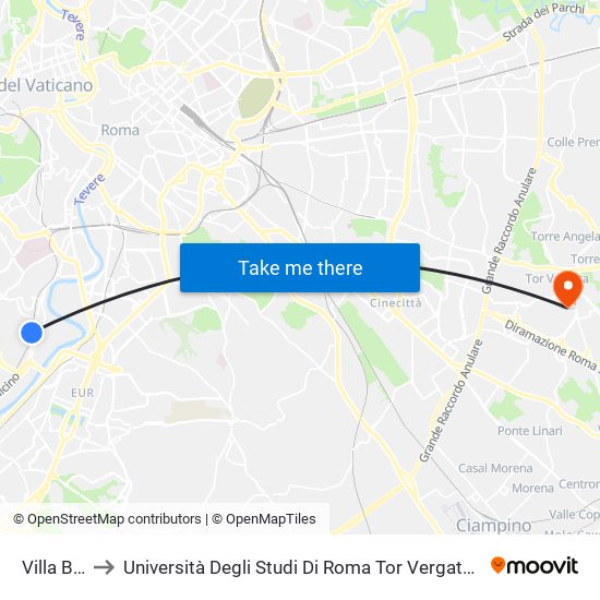 Villa Bonelli to Università Degli Studi Di Roma Tor Vergata - Facoltà Di Ingegneria map