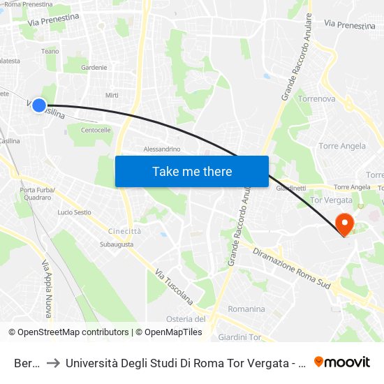 Berardi to Università Degli Studi Di Roma Tor Vergata - Facoltà Di Ingegneria map