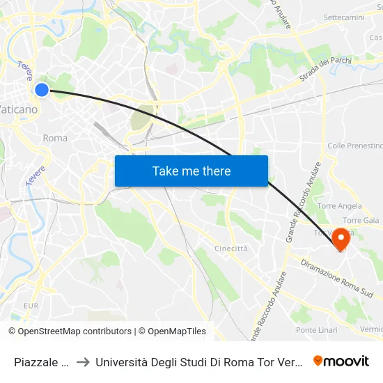 Piazzale Flaminio to Università Degli Studi Di Roma Tor Vergata - Facoltà Di Ingegneria map