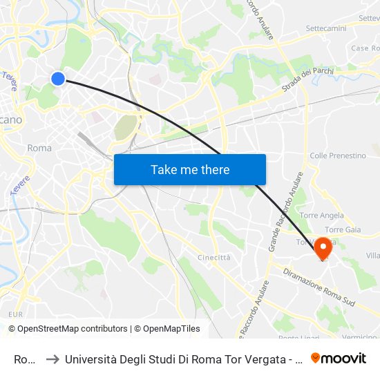 Rossini to Università Degli Studi Di Roma Tor Vergata - Facoltà Di Ingegneria map