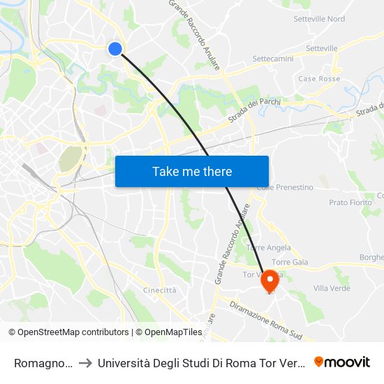 Romagnoli/Talenti to Università Degli Studi Di Roma Tor Vergata - Facoltà Di Ingegneria map