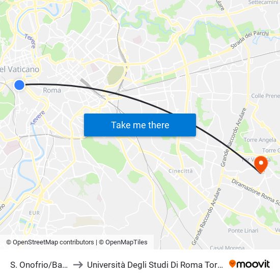 S. Onofrio/Bambin Gesù (H) to Università Degli Studi Di Roma Tor Vergata - Facoltà Di Ingegneria map