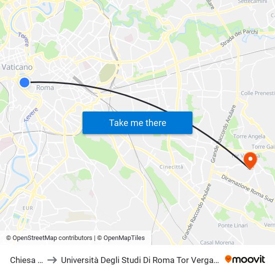 Chiesa Nuova to Università Degli Studi Di Roma Tor Vergata - Facoltà Di Ingegneria map