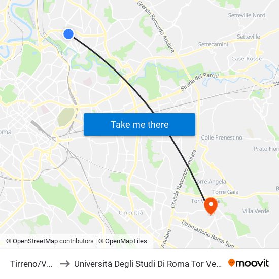 Tirreno/Valle Scrivia to Università Degli Studi Di Roma Tor Vergata - Facoltà Di Ingegneria map