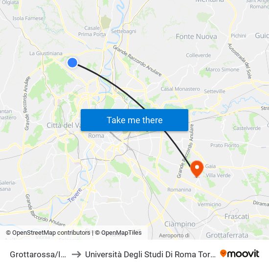Grottarossa/Istituto Asisium to Università Degli Studi Di Roma Tor Vergata - Facoltà Di Ingegneria map