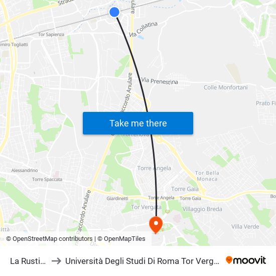 La Rustica Città to Università Degli Studi Di Roma Tor Vergata - Facoltà Di Ingegneria map