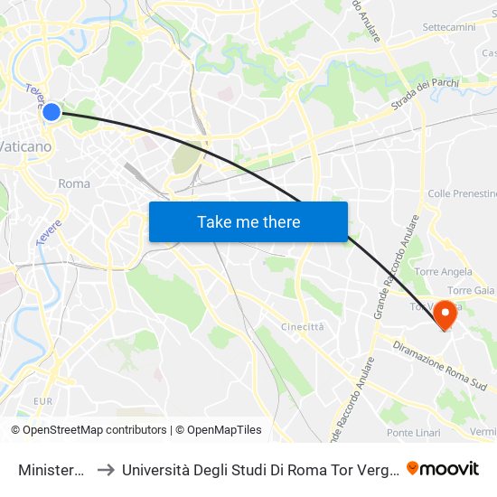 Ministero Marina to Università Degli Studi Di Roma Tor Vergata - Facoltà Di Ingegneria map