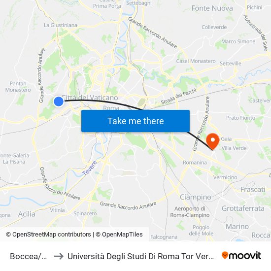 Boccea/Battistini to Università Degli Studi Di Roma Tor Vergata - Facoltà Di Ingegneria map