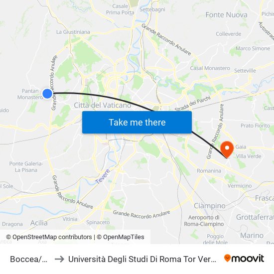 Boccea/Casalotti to Università Degli Studi Di Roma Tor Vergata - Facoltà Di Ingegneria map