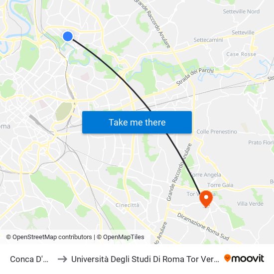 Conca D'Oro (Mb1) to Università Degli Studi Di Roma Tor Vergata - Facoltà Di Ingegneria map