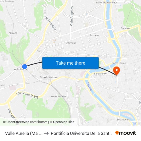 Valle Aurelia (Ma - Fl3) to Pontificia Università Della Santa Croce map