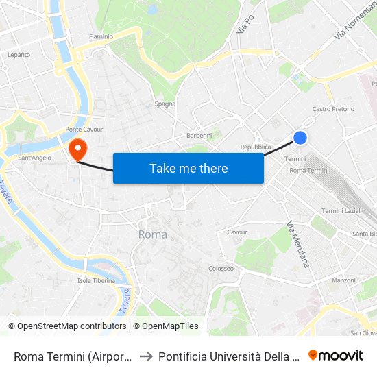 Roma Termini (Airport Shuttles) to Pontificia Università Della Santa Croce map