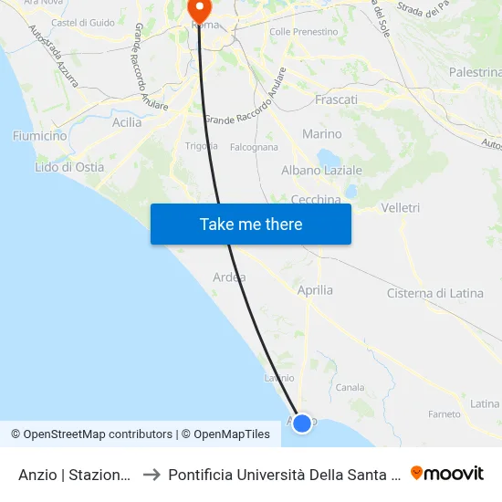 Anzio | Railway Station to Pontifical University of the Holy Cross map