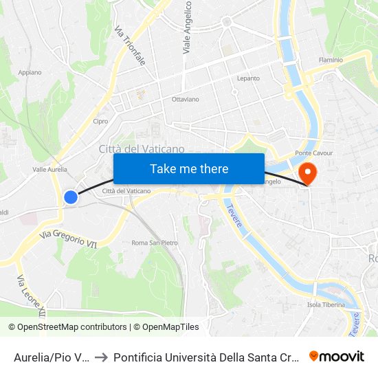 Aurelia/Pio VIII to Pontificia Università Della Santa Croce map