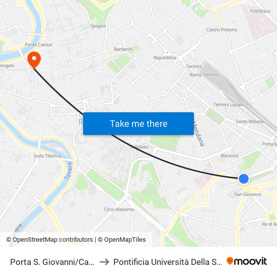 Porta S. Giovanni/Carlo Felice to Pontificia Università Della Santa Croce map