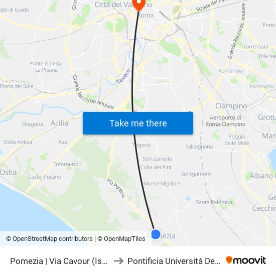 Pomezia | Via Cavour (Ist. Statale D'Arte) to Pontificia Università Della Santa Croce map