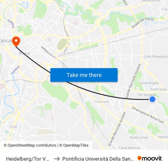 Heidelberg/Tor Vergata to Pontificia Università Della Santa Croce map