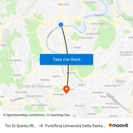 Tor Di Quinto/Riano to Pontificia Università Della Santa Croce map