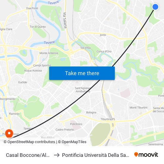 Casal Boccone/Almaviva to Pontificia Università Della Santa Croce map