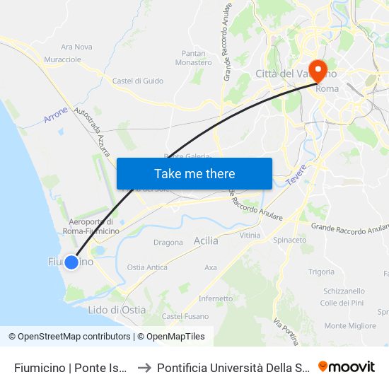 Fiumicino | Ponte Isola Sacra to Pontificia Università Della Santa Croce map