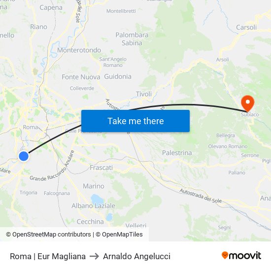 Roma | Eur Magliana to Arnaldo Angelucci map
