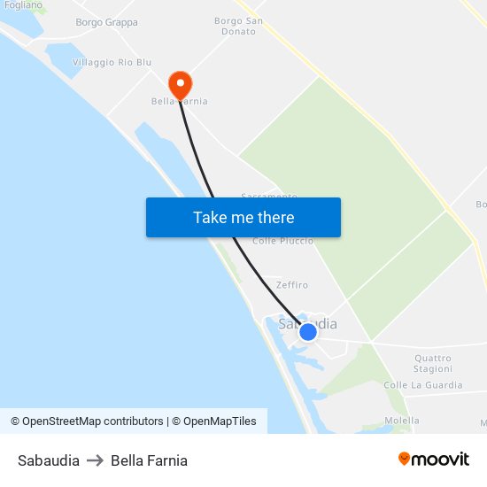 Sabaudia to Bella Farnia map