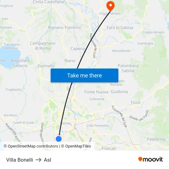 Villa Bonelli to Asl map