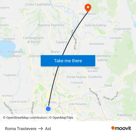Roma Trastevere to Asl map