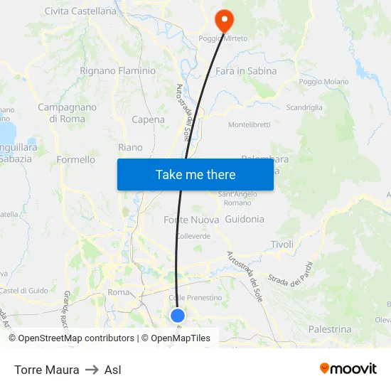 Torre Maura to Asl map