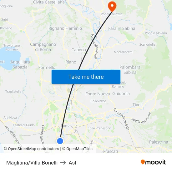 Magliana/Villa Bonelli to Asl map