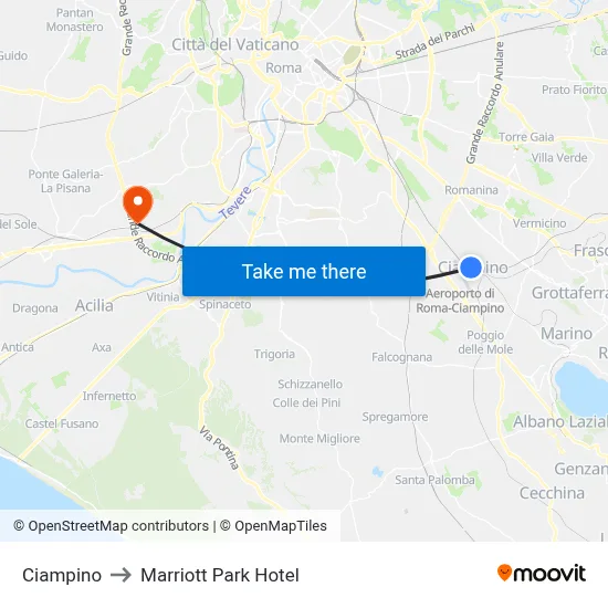 Ciampino to Marriott Park Hotel map