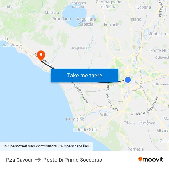 P.za Cavour to Posto Di Primo Soccorso map