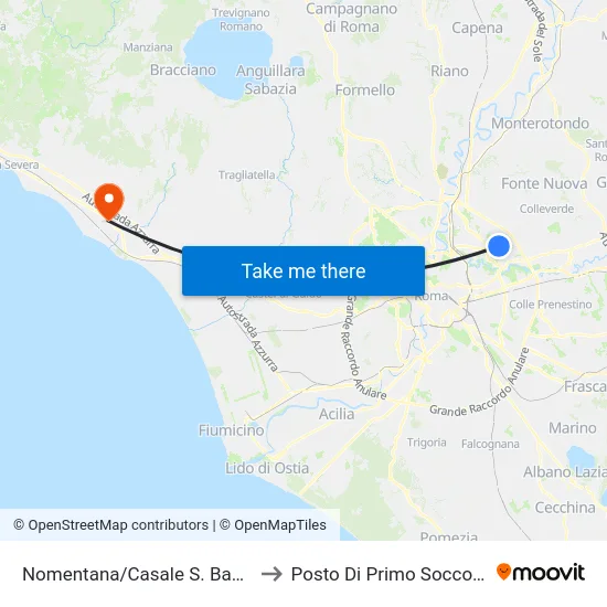 Nomentana/Casale S. Basilio to Posto Di Primo Soccorso map
