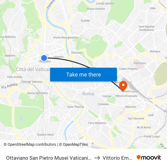 Ottaviano San Pietro Musei Vaticani Rome Metro to Vittorio Emanuele map