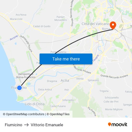 Fiumicino to Vittorio Emanuele map