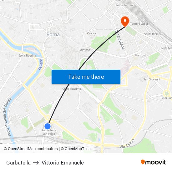 Garbatella to Vittorio Emanuele map