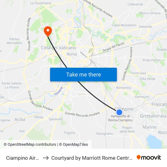 Ciampino Airport to Courtyard by Marriott Rome Central Park map