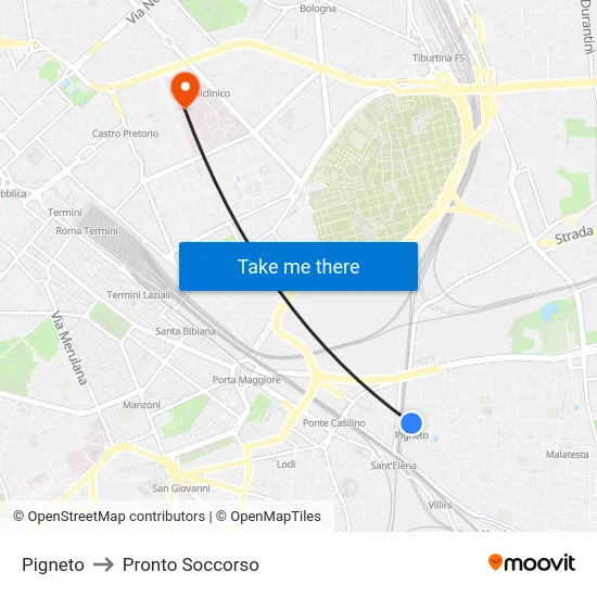 Pigneto to Pronto Soccorso map