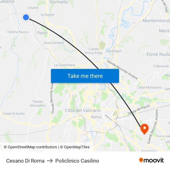 Cesano Di Roma to Policlinico Casilino map