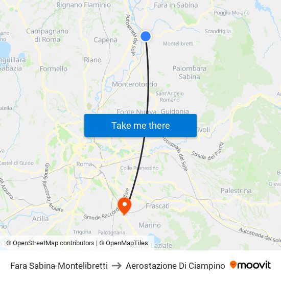 Fara Sabina-Montelibretti to Aerostazione Di Ciampino map