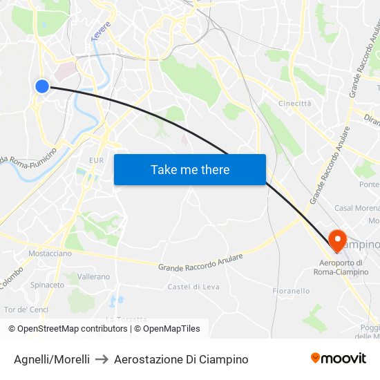 Agnelli/Morelli to Aerostazione Di Ciampino map