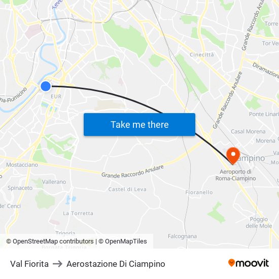 Val Fiorita to Aerostazione Di Ciampino map