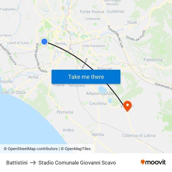 Battistini to Stadio Comunale Giovanni Scavo map