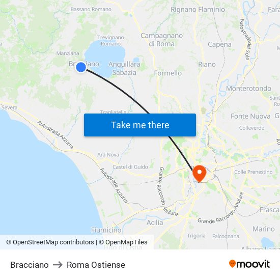 Bracciano to Roma Ostiense map