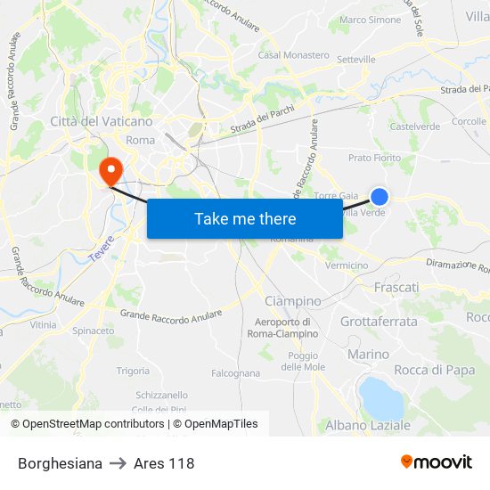 Borghesiana to Ares 118 map