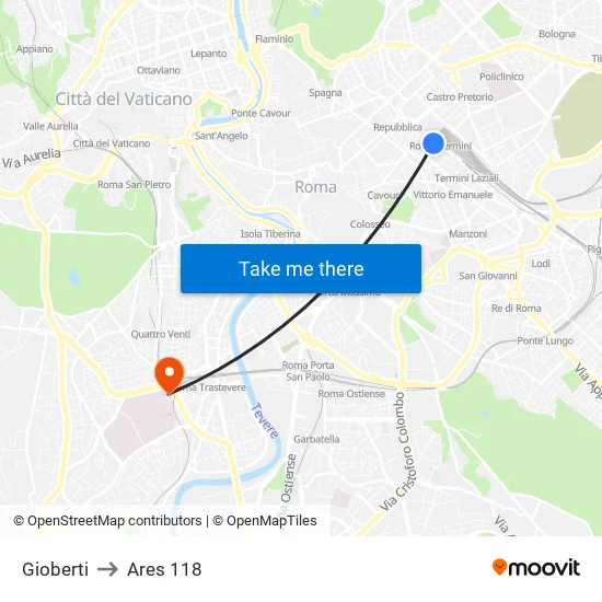 Gioberti to Ares 118 map